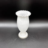 White Frosted Glass Ruffled Vase