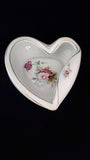 Rolled Edge Dish; Porcelain Heart Shaped Vintage Dish; Hand Painted Heart Dish