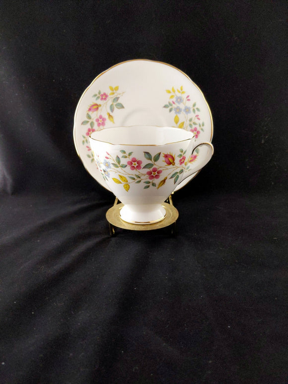 Vintage Gladstone Tea Cup and Saucer, Staffordshire England, Floral Design