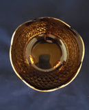 Indiana Glass Footed Dish; Amber Diamond Point Footed Snack or Candy Dish; Gold Rim Dish