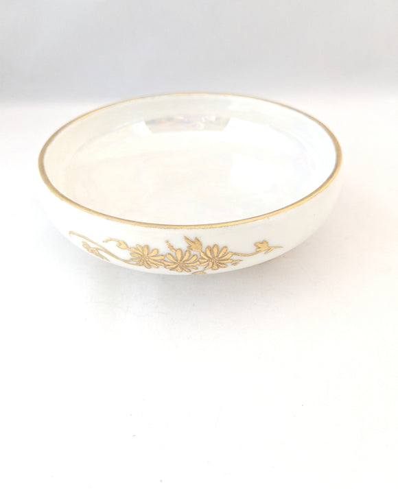 Antique MZ Moritz Zdekaver Footed Mayonnaise or Condiment Bowl with Ladle, Hand Painted