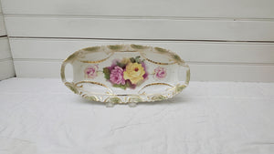 Floral Celery Dish; German Celery Dish; Oval Floral Dish; White and Green Dish