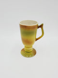 Luzier Yellow Green Brown Air Brush Footed Mug; Vintage Luzier Mug; Luzier Porcelain Mug