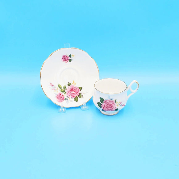 Vintage Royal Dover China Pink Rose Tea Cup and Saucer, Made in England Bone China Tea Cup and Saucer