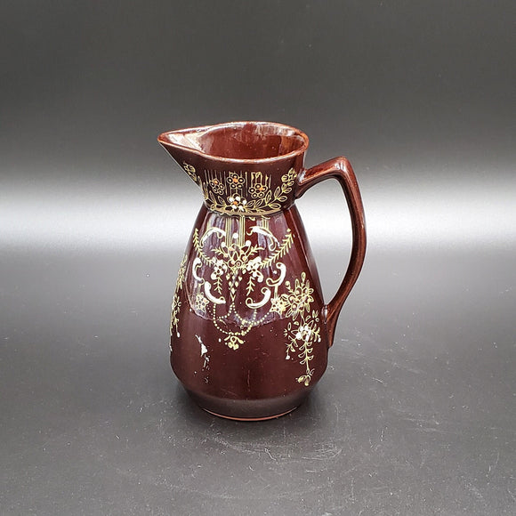 Brown Hand painted Ceramic Pitcher; Moriage Redware Pottery Pitcher; Hand Painted Pitcher, Made in Japan