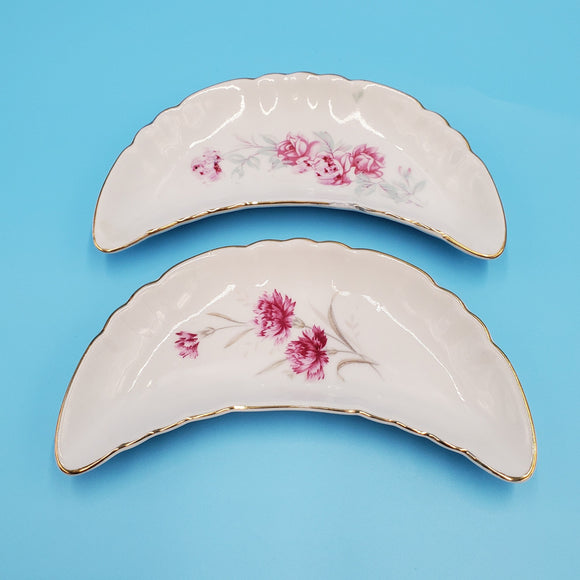 Crescent Bone Dishes, Floral, Made in Japan; Bone Porcelain Dish; Japanese Porcelain Dish