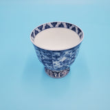 Small Footed Sherbet Cup; Porcelain Cup; Birds and Flowers Patterns; White and Blue Cup