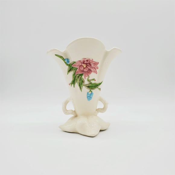 Vintage Hull Pottery Woodland Vase; Hull W 16-8 1/2; Hull Pottery; Hull Ceramic Vase; White and Pink Vase