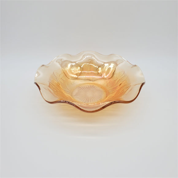 Jeanette Glass Bowl; Jeanette Iris and Herringbone Pattern; Glass Marigold Bowl;