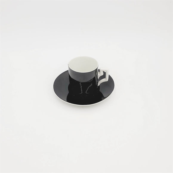 Black Tea Cup and Saucer; Made in Czechoslovakia; Black and White Tea Cup and Saucer