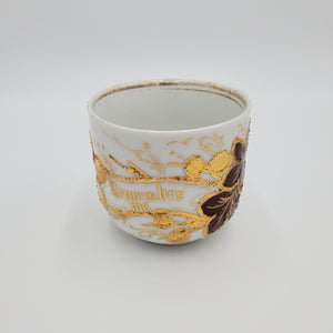 Remember Me Tea Cup; White and Gold Tea Cup; Burgundy Flower Tea Cup