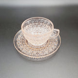 Jeannette Glass Buttons and Bows Tea Cup and Saucer; Pink Depression Glass Tea Cup