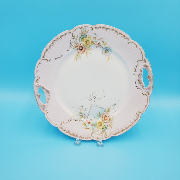 Two Handle White and Pink Floral Plate; Wall Decor Plate