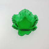 Hocking Glass Forest Green Maple Leaf Candy Dish