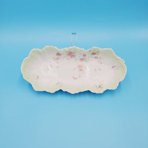 Hand Painted Floral Oval Celery Dish; Porcelain Celery Dish