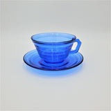Cobalt Blue Moderntone Tea Cup and Saucer; Hazel Atlas Moderntone; Blue Depression Glass