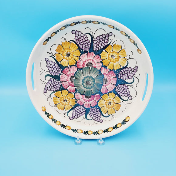 Hand Painted Round Serving Platter by ZF KOLO ; Made in Poland