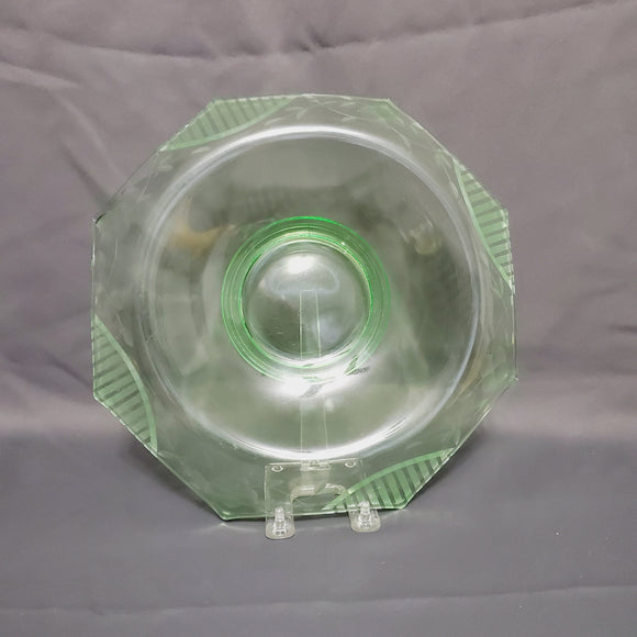 Green Depression Glass Console Bowl; Uranium Glass Rolled Edge Bowl