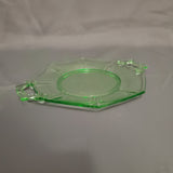 Imperial Glass Molly Handled Cake Plate; Green Depression Glass Handled Plate; Uranium Glass Plate