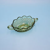Fenton Hobnail Green Glass Two Handle Candy Dish; Office Candy Dish