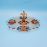 Fostoria Center Handle Serving Tray; Floral Glass Serving Tray