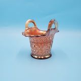 Diamond Dugan Marigold Carnival Glass Beaded Basket