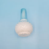 White to Blue White Lined Bellow Glass Vase