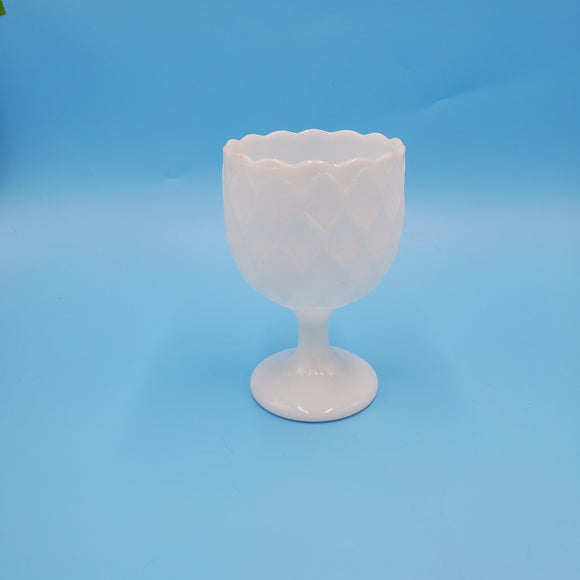 Diamond Pattern Milk Glass Goblet