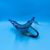 Murano Style Blue Green Glass Swan - Hand Blown Art Glass Swan