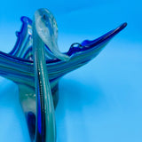 Murano Style Blue Green Glass Swan - Hand Blown Art Glass Swan