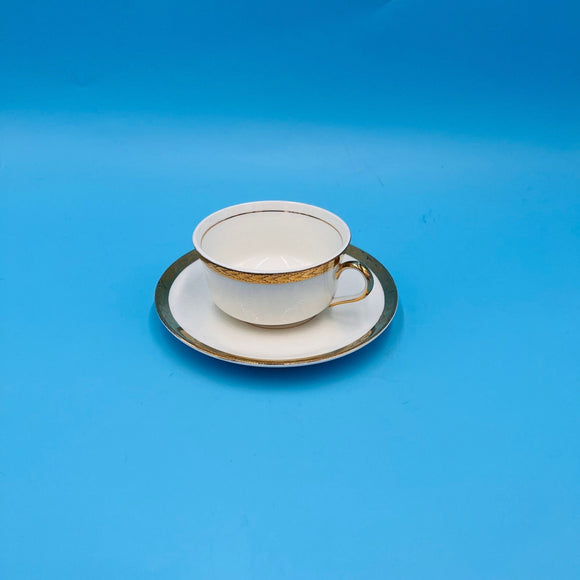 Gold Gild White Tea Cup and Saucer by Saxon China